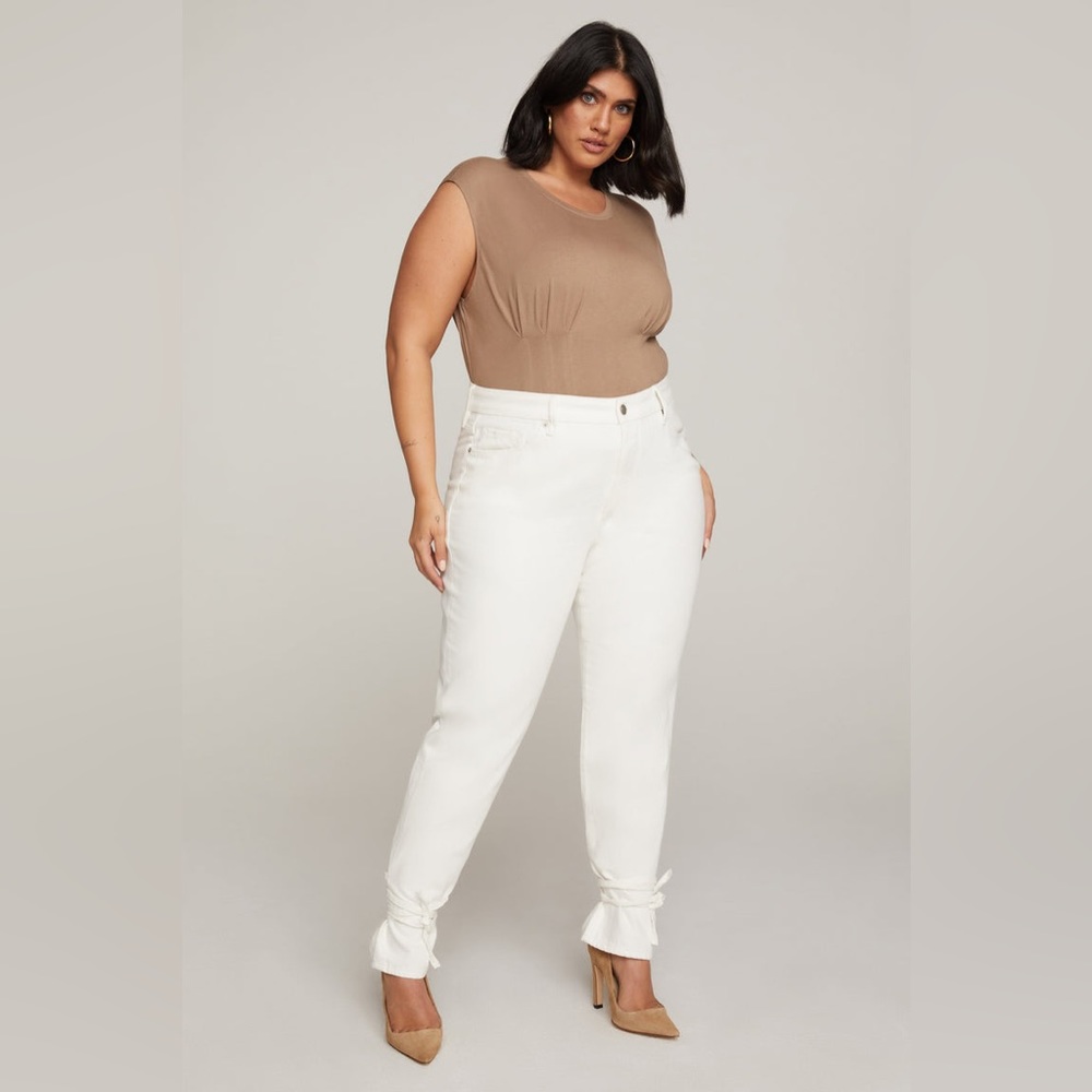 NWT Good American Good Boy Ankle Wrap White Jeans Size 16
